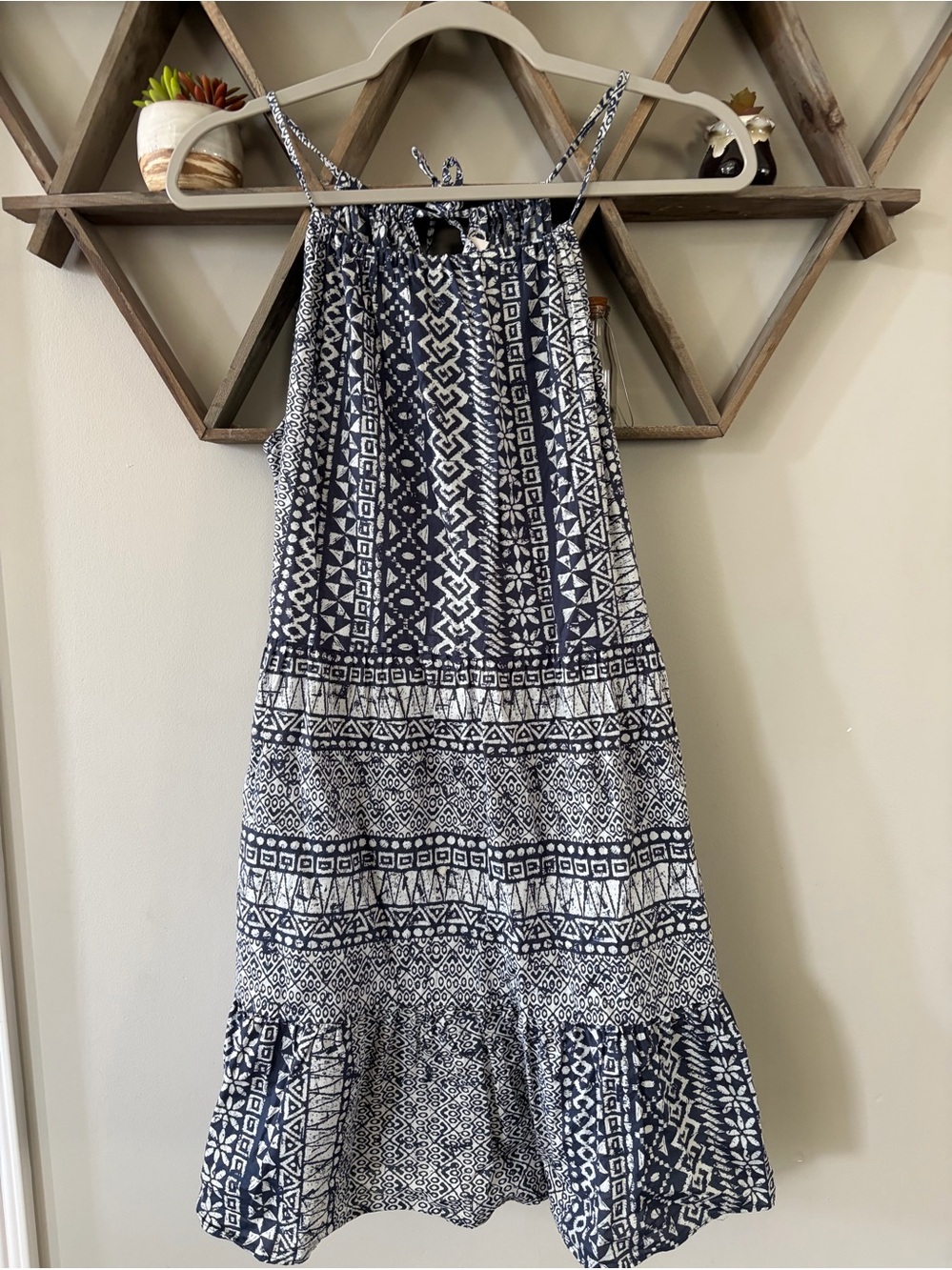 LOFT Blue and White Printed Halter Midi Dress. Size medium.